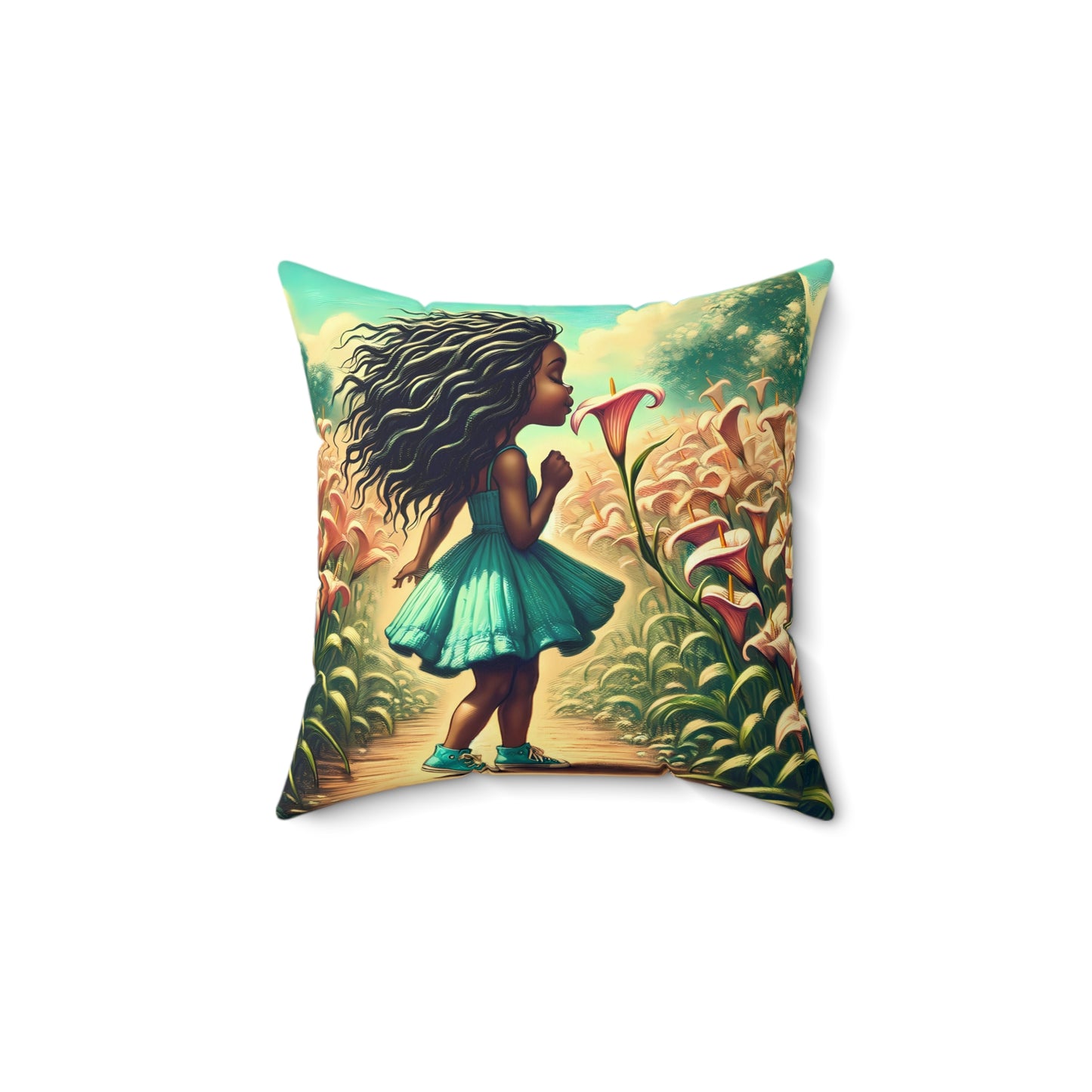 Lily Girl Square Pillow - Enchanted Garden Design for Cozy Spaces